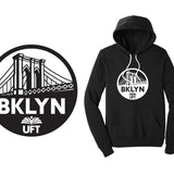 Black hoodie with 'BKLYN UFT' logo on a white background
