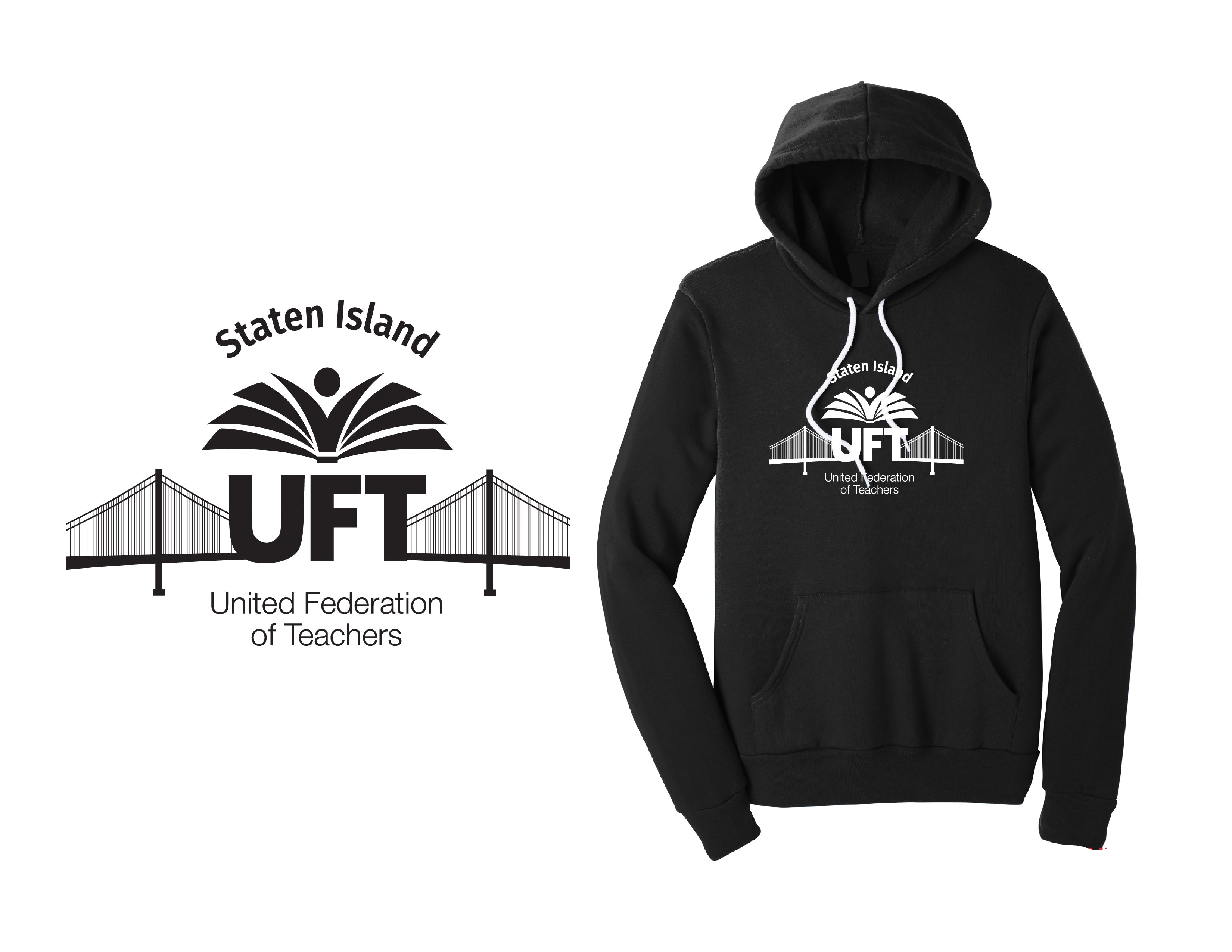 Black hoodie with Staten Island UFT logo on a white background