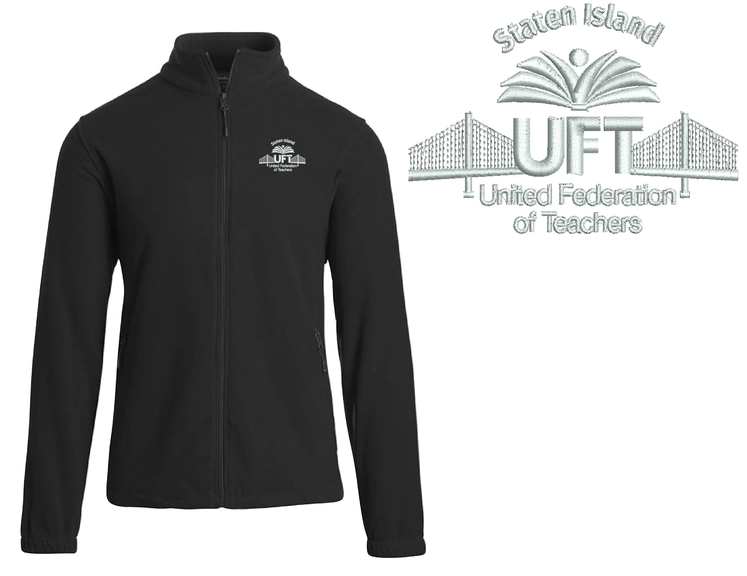 Black jacket with a logo on a white background